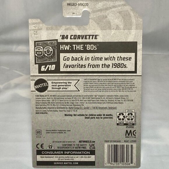 Hot Wheels '84 Corvette 74/250 HW The '80s 6/10 Die-cast 1/64 Car NIP 2022 - Picture 7 of 8